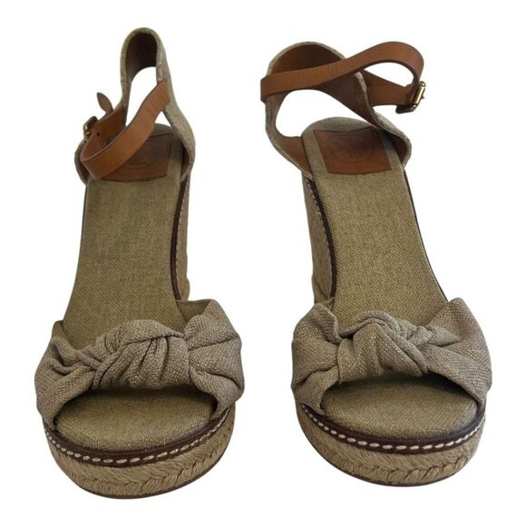 Tory Burch Women's Size 9.5 Macy Linen Espadrille Wedge Sandals - Picture 2 of 9
